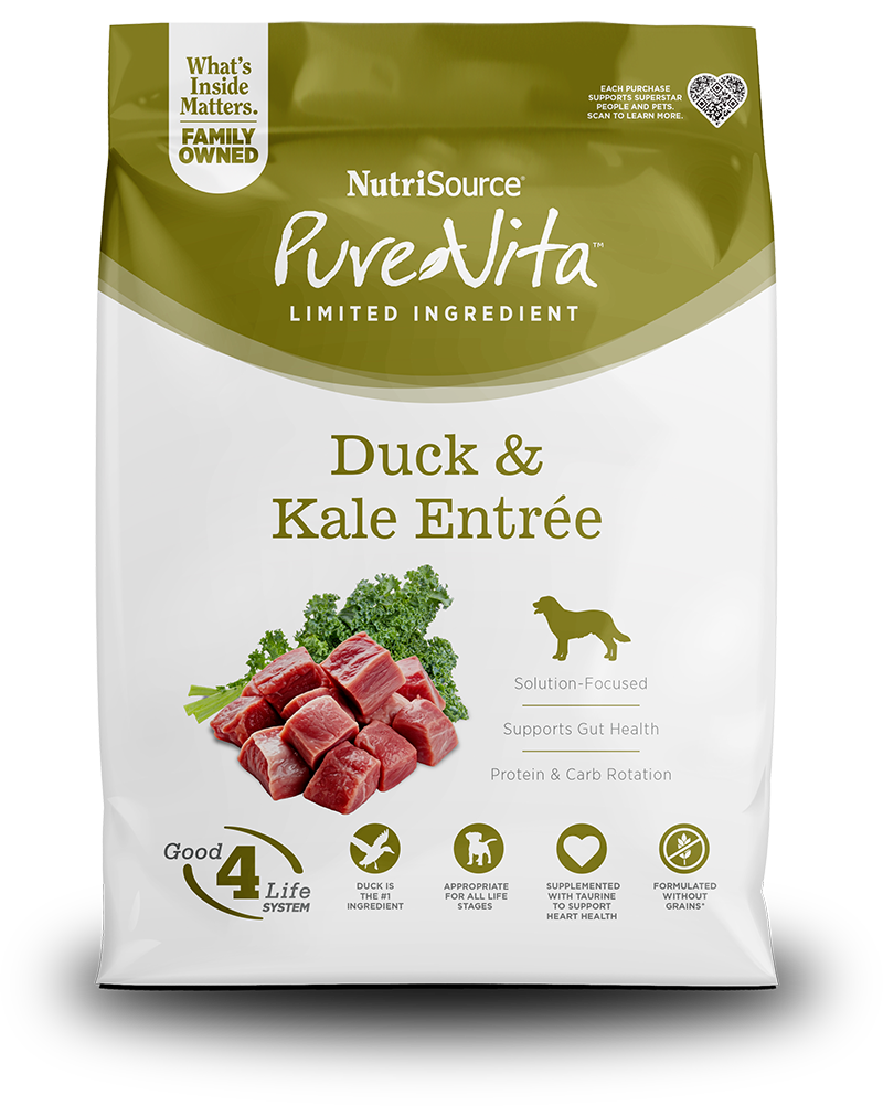 View of Pure Vita Grain Free Duck and Kale Dog Food – Barking Dog Bakery & Feed