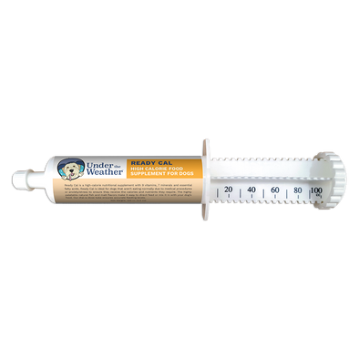 Ready Cal Supplement for Dogs, front of oral syringe