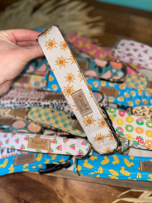 Golden Hour Dog Collar, Sunshine, Suns, K and M Collars