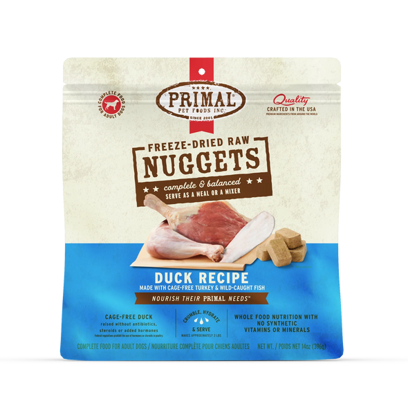 Primal Freeze Dried Duck Nuggets with Turkey and Fish for Dogs