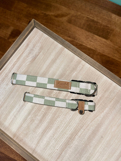 Green & White Checkered Dog Collar, K and M Collars, Sage