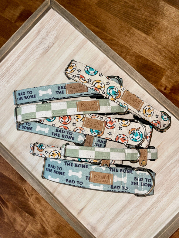 Green & White Checkered Dog Collar, K and M Collars, Sage