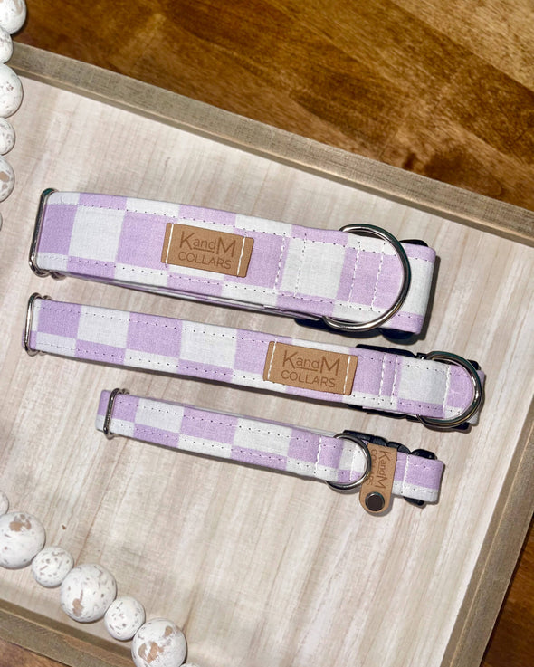 Lavender Checkered Dog Collar, Pet Accessory, K and M Purple