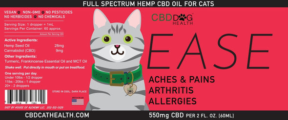 CBD Dog Health EASE Full Spectrum Hemp Extract (CBD) For Cats With Turmeric & Frankincense, label image