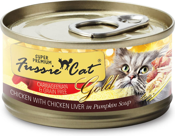 Fussie Cats Chicken & Beef In Pumpkin Soup Canned Cat Food, front of can