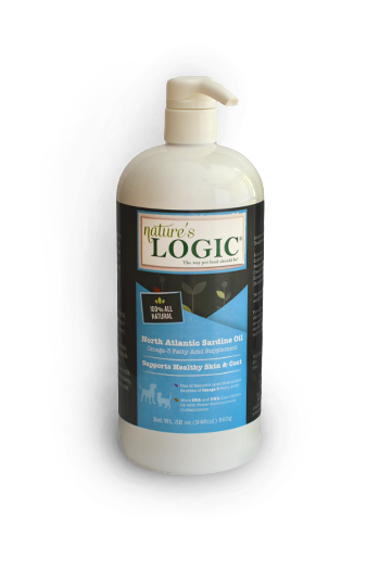 Nature’s Logic™ North Atlantic Sardine Oil for Dogs and Cats, front of bottle with pump