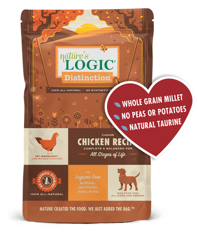 Nature's Logic Distinction Canine Chicken Recipe Dry Dog Food for All Stages, front of package-brown