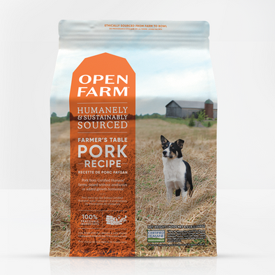 Open Farm FarmerÕs Table Pork Dry Dog Food, front of bag-red