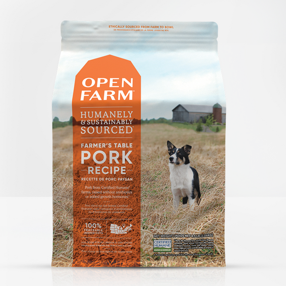 Open Farm FarmerÕs Table Pork Dry Dog Food, front of bag-red