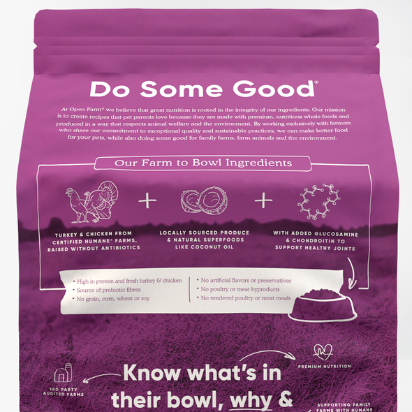 Open Farm Senior Dry Dog Food, back of package