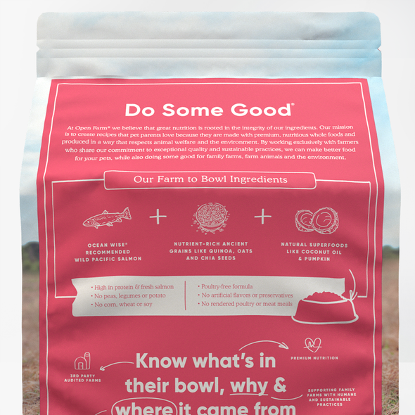 Open Farm Wild-Caught Salmon & Ancient Grains Dry Dog Food, back of package