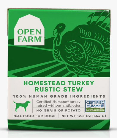 Open Farm Homestead Turkey Rustic Stew for Dogs, front of package