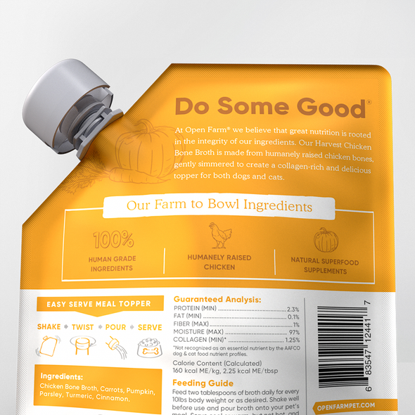 Homestead Harvest Chicken Bone Broth Bundle For Dogs, back of pouch