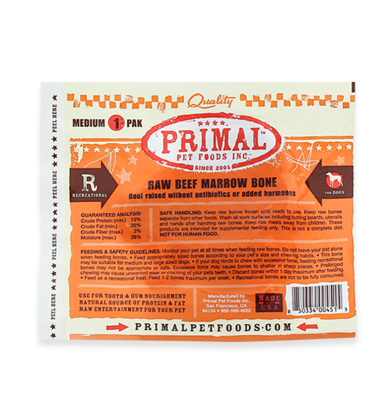 Raw Beef Marrow Recreational Bones for Dogs and Cats, package