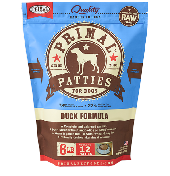 Primal Pet Foods Raw Frozen Canine Duck Patties Formula
