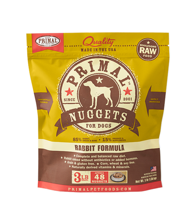 Primal Pet Foods Raw Frozen Canine Rabbit Nuggets Formula-front of package