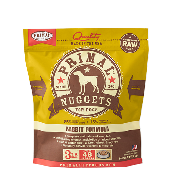 Primal Pet Foods Raw Frozen Canine Rabbit Nuggets Formula-front of package