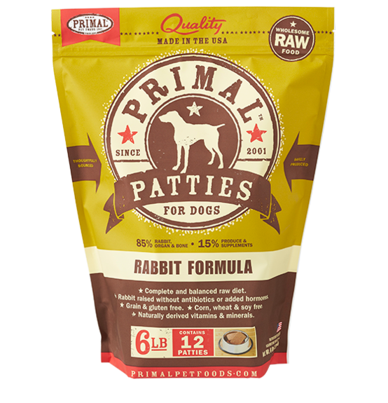 Primal Pet Foods Raw Frozen Canine Rabbit Patties Formula-front of package