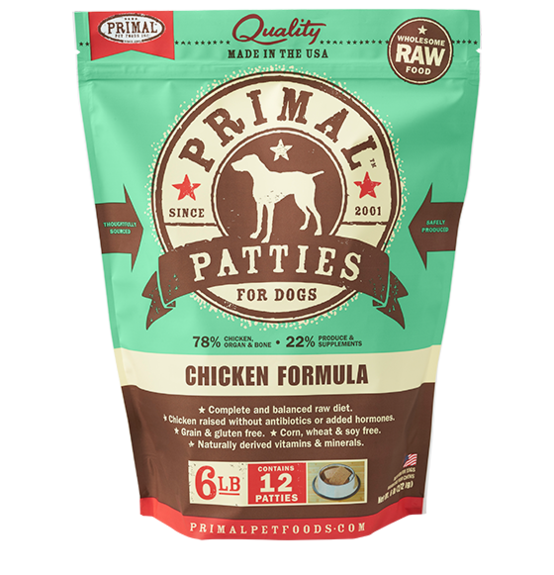 Primal Pet Foods Raw Frozen Canine Chicken Patties Formula