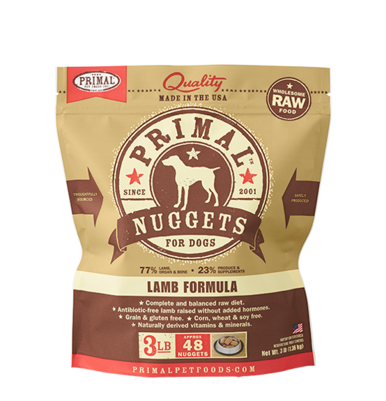 Primal Pet Foods Raw Frozen Canine Lamb Nuggets Formula-Front Brown Package
