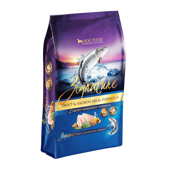 Zignature Trout & Salmon Formula Dry Dog Food, front of package