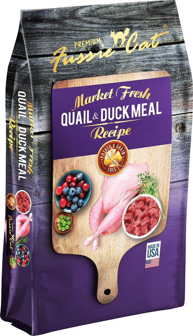 Fussie Cat Market Fresh Quail & Duck Cat Dry Food, front of package