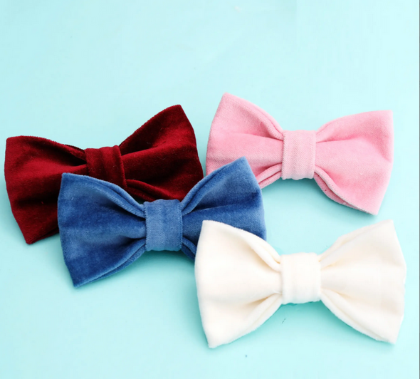 Mimi Green Velveteen Dog Collar Bow Ties