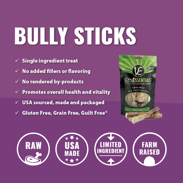 Vital Essentials Freeze-Dried Bully Sticks Dog Treats, features